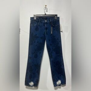J Brand Selena Dark Blue Floral Women's Cropped Jeans Size 28‎ Inseam 26”  NWT